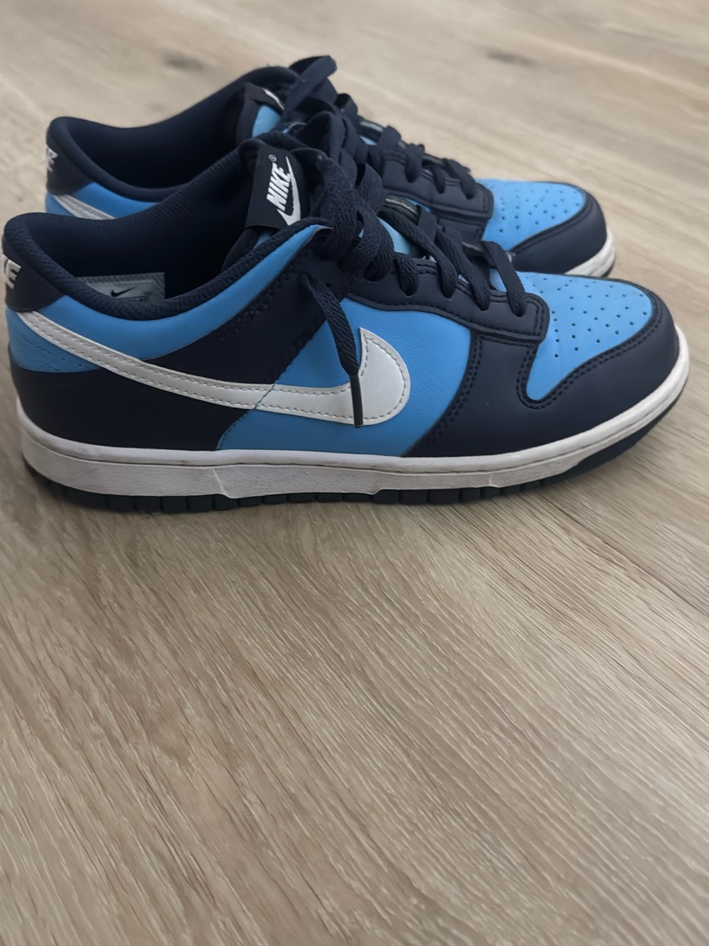 Nike Kids Low-Top Sneakers in Sky Blue and Navy with White Swoosh